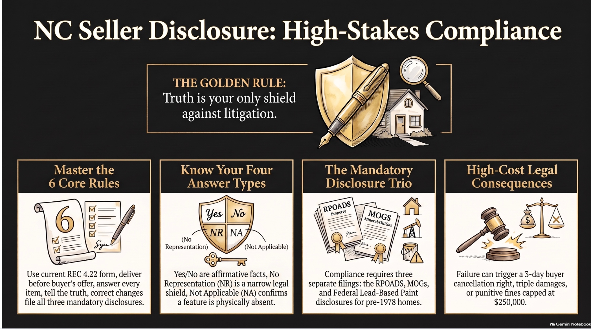 The four things every NC seller must get right on the RPOADS: master the 6 core rules, know the 4 answer types, file all 3 mandatory disclosures, and understand what a lie actually costs.